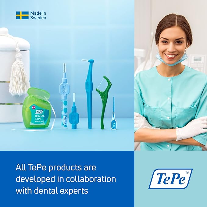 TePe Interdental Brush Extra Soft, Supersoft Dental Brush for Teeth Cleaning, Pack of 8, 0.7 mm, Medium Gaps, Yellow, Size 4