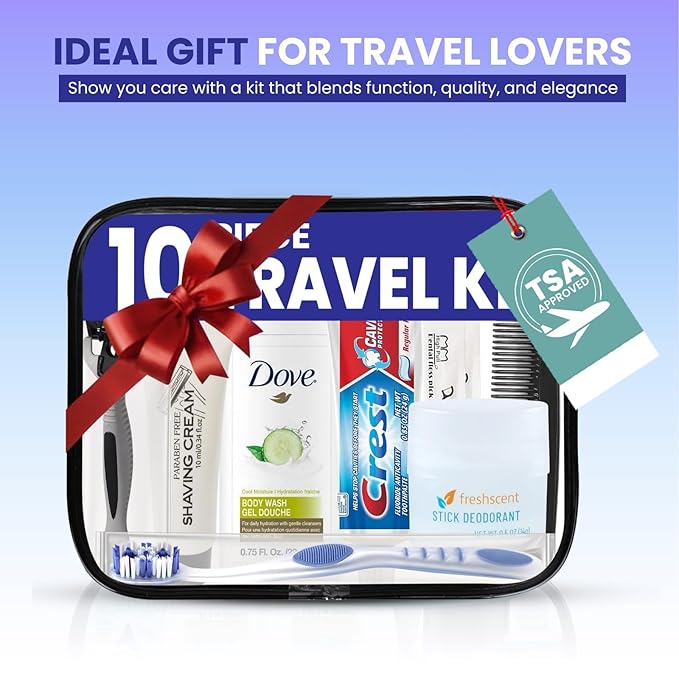 Trektote Bulk Hygiene Kit For Men And Women – (50 Pack) 10 Piece Set Of Travel Size Toiletries, TSA Compliant, Bulk Travel Essentials, Includes Shampoo And Conditioner, Body Wash, Toiletry Bag & More