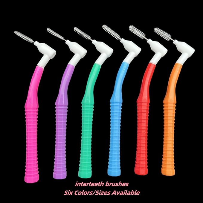 Interproximal Brush, Gum Interdental Brushes, L Angle Reusable Dental Cleaners, Disposable Oral Hygiene Brush, Toothpick Floss for Braces, Tooth Cleaning Tool (1.2mm Orange, Normal)