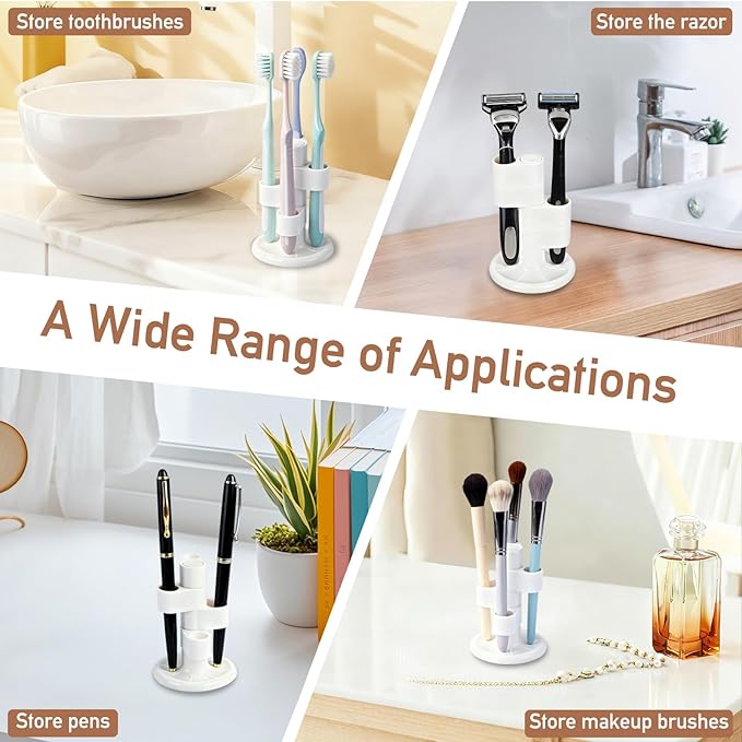 2 Pack 360° Rotating Toothbrush Holder for Bathroom, 4-Slot Toothbrush Storage Organizer with Non-Slip Base, Compact Toothbrush Bathroom Countertop Holders for Family Tooth Brushes, White