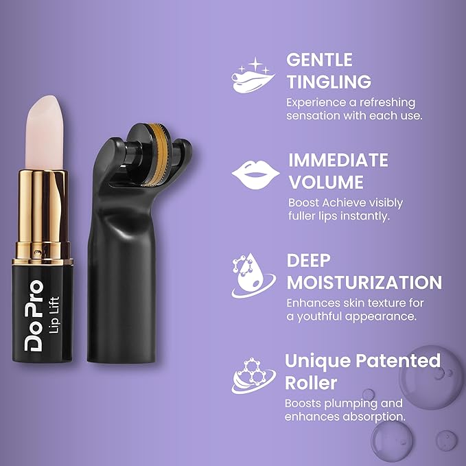 Plumping Lipstick with Stimulating Roller for Maximum Absorption and Long-Lasting Results – Lip Gloss with Hyaluronic Acid, Collagen, Vitamins C & E – Volumizing and Hydrating Lip Plumping Serum – 5ml