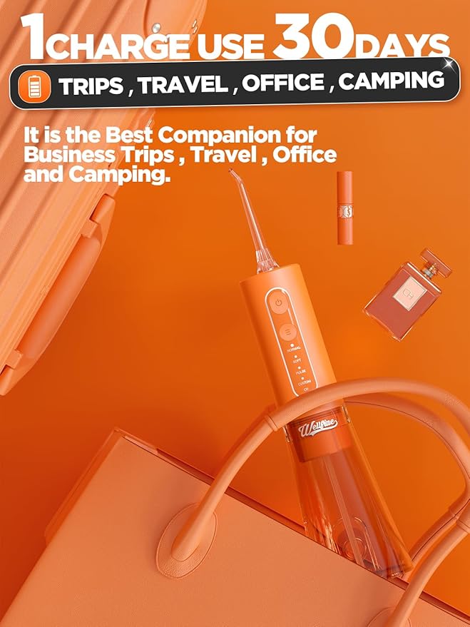Water Dental Flosser Teeth Pick: Portable Cordless 4 Modes Flossers Pic 300ML Rechargeable Floss Pik Powerful IPX7 Waterproof Oral Irrigator for Cleaning Gum Care Braces for Home Travel
