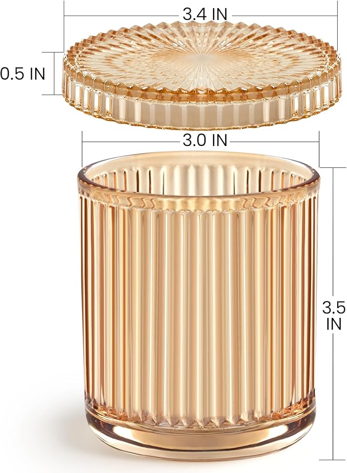 2 Pack Qtip Holder - Apothecary Jars with Lids, Bathroom Organizers and Storage Canister for Cotton Balls,Swabs,Floss Picks,Hair Ties,Clear Glass Vintage Bathroom Decor Jar Set (Amber)