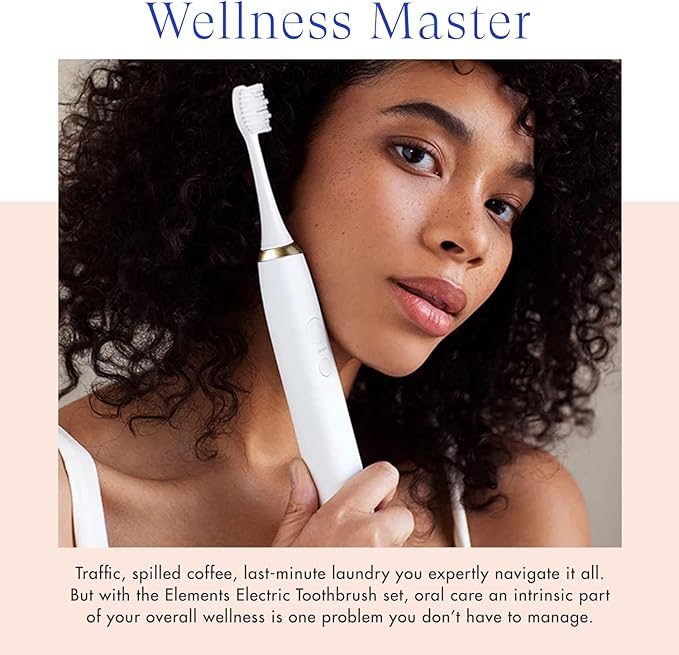 Vanity Planet Elements Ultrasonic Electric Toothbrush - Gold - Advanced Oral Care with UV Sanitizing Charger Base with 3 Replacement Heads - 99.9% Effective Keeping Your Teeth Clean