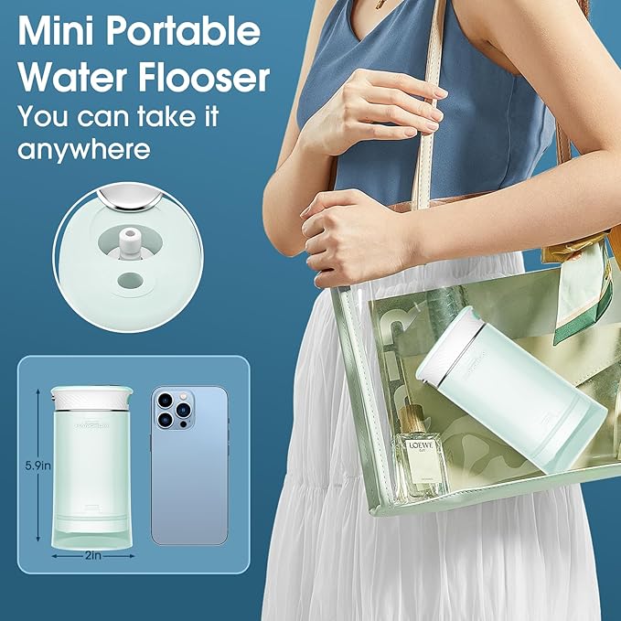 HANGSUN Water Flossers for Teeth, Cordless Compact Travel - Deep Plaque Removal, 30 Days Battery, 3+1 Modes (DIY 8 Levels), 6 Nozzles for Braces/Sensitive Gums, IPX7, 180ml Collapsible Tank, Green