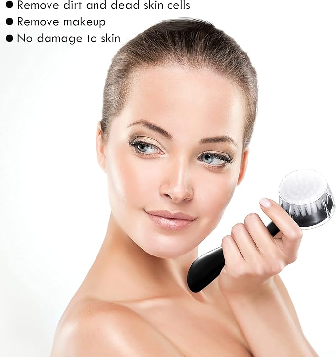 3 Pieces Facial Cleansing Brush Acrylic Handle Face Scrubbers Soft Bristle Exfoliator Cleaner Brush Scrub Exfoliating Facial Scrubber for Face Care Makeup Skincare Removal(Black)