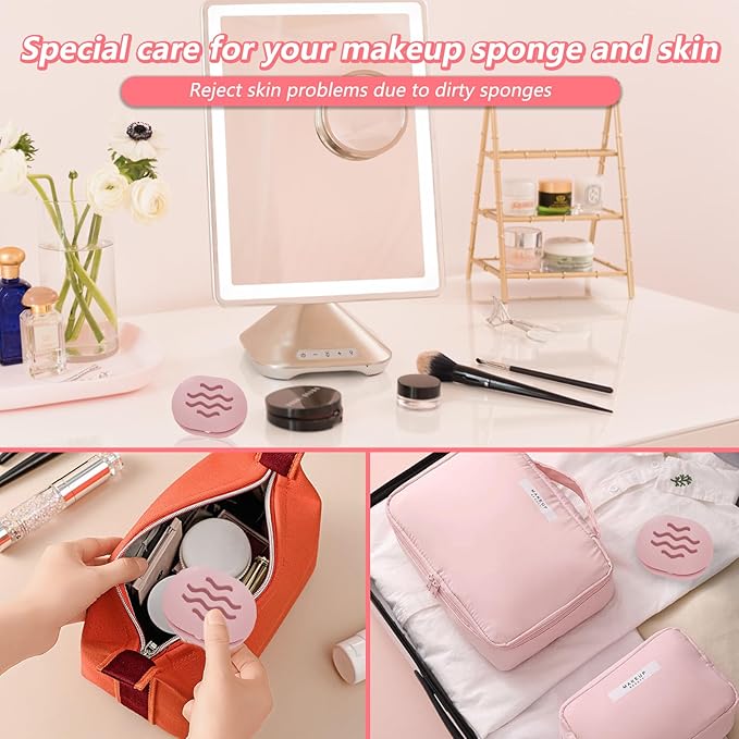 Makeup Sponge Holder,Travel Make up Sponges Organizer,Silicone Shatterproof Make Up Sponge Case,Breathable makeup sponge case, suitable for business or travel(Pink)