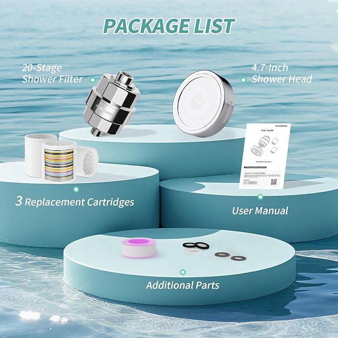 SR SUN RISE Luxury Filtered Shower Head Set, 20+3 Stage Shower Filter for Hard Water, High Output Showerhead with 3 Replaceable Filter Cartridges Removes Chlorine and Fluoride, Chrome