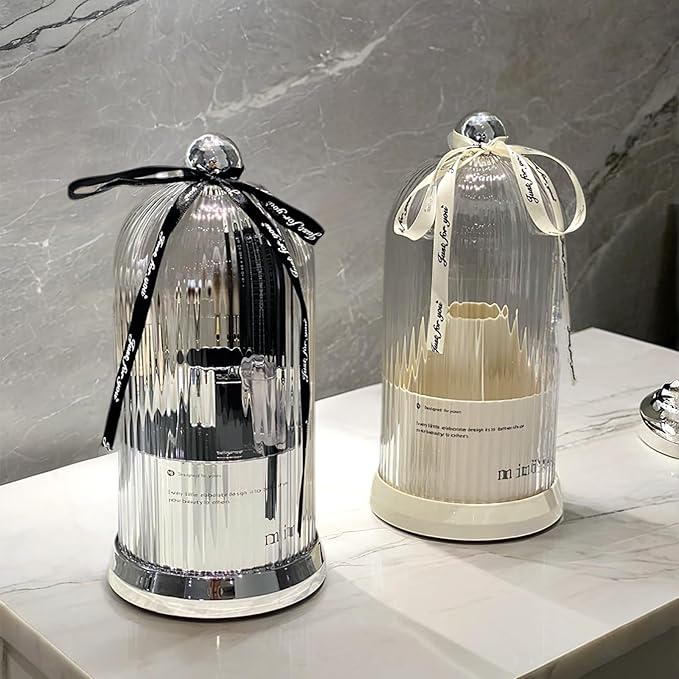 Multi Functional Rotating Toothbrush Holders with Sliding Base, 7 Slot Bathroom Countertop Organizer Perfect for Tooth Brush, Toothpaste, and Makeup Brushes Storage (Silver)