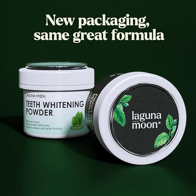 Lagunamoon Teeth Whitening Powder, 50g Bright Pearl Spearmint Flavor - Natural Teeth Whitening, Polish, Stain Remover - Alternative to Toothpaste, Tooth Powder for Sensitive Teeth