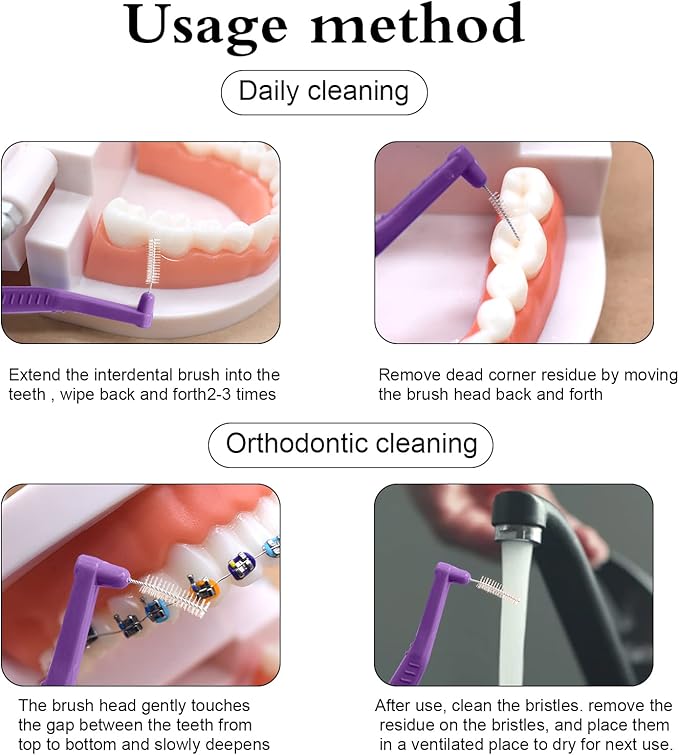 Angzhili 25 Pcs Interdental Angle Brushes,Reusable Dental Cleaners,Oral Dental Hygiene Brush,Dental Toothpick Floss for Braces,Tooth Cleaning Tool (Purple)