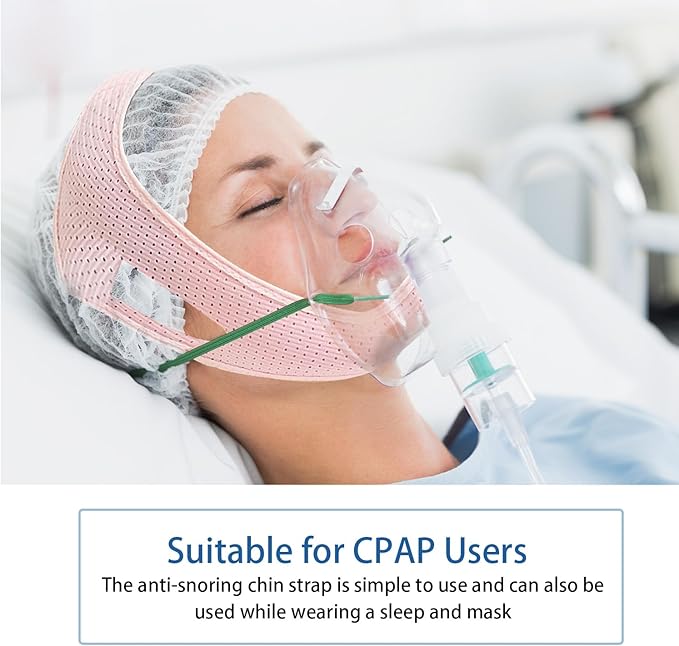 Chin Strap for Sleeping, Chin Strap for CPAP Users, Jaw Strap for Sleep Apnea, Adjustable & Breathable Chin Strap, Anti Snoring Devices,Snore Stopper for Men and Women, (Pink/M)