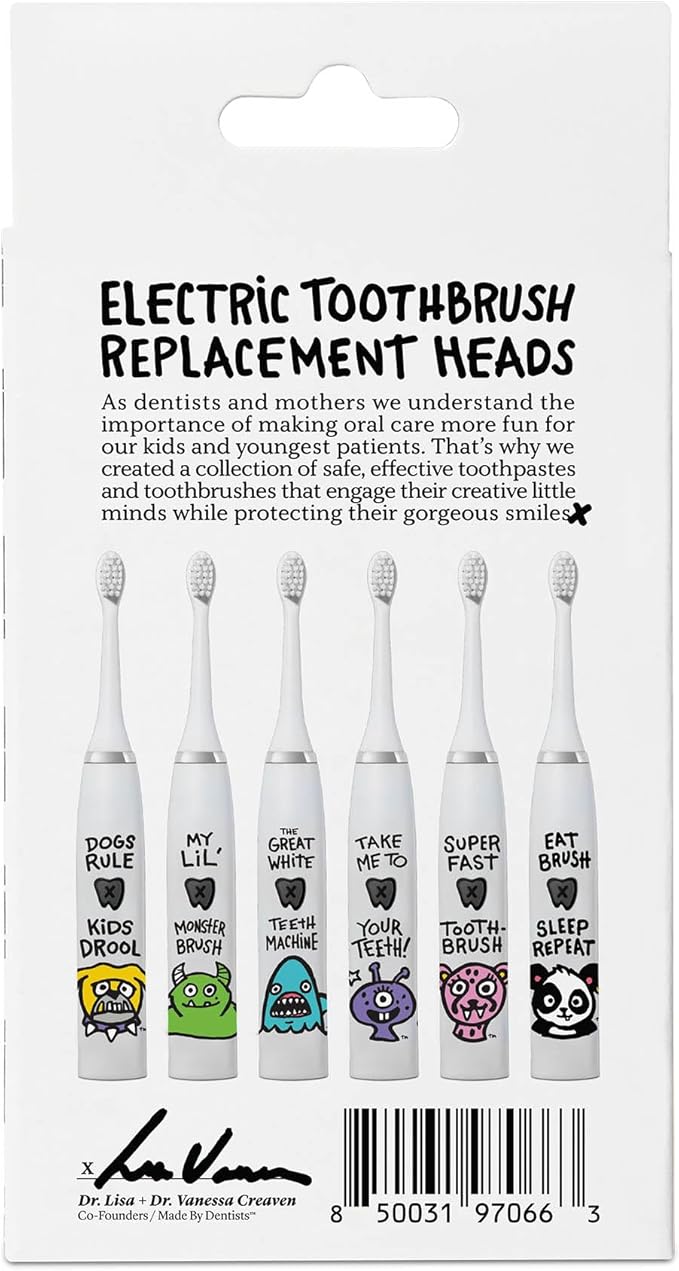 Made By Dentists Kids Electric Toothbrush Replacement Heads – 6 Heads (2x3) - Soft Bristles Brush Head for Gentle Care, 18 Months Supply