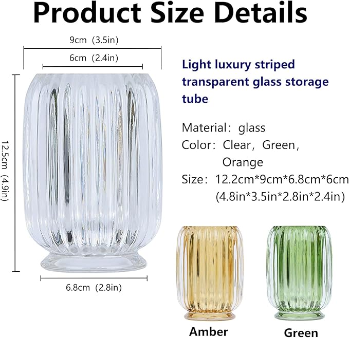 DASITON Makeup Brush holder Organizer,Crystal Cosmetic Makeup Brush Glass Brushes Storage Holder, Vintage Make Up Brush Cup striped vase(Amber)