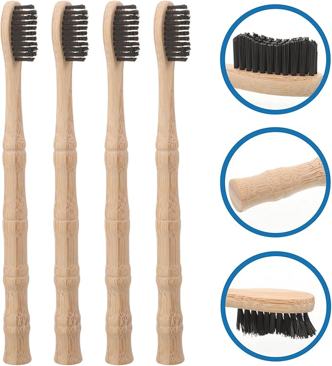 4Pcs Toothbrushes Soft Bristles Dark Curved Head Creative Design Biodegradable Manual Toothbrush Set for Household and Travel Use
