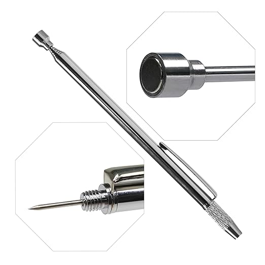 Telescoping Inspection Mirror with Pen Buckle, Tail with Needle, Magnetic,26 Inch Long Handle, Round Extendable Mirror on a Stick for Technicians Mechanics Contractors Checking Observation
