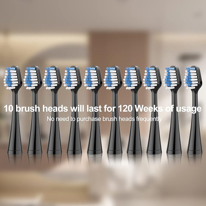 Harobey Replacements Toothbrush Heads for Waterpik Complete Care 5.0/9.0 (WP-861/CC-01), STRB-10WB, Pack of 10, Black