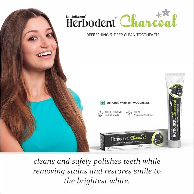 Herbodent® Charcoal Toothpaste - 6.53 Oz Pack of 2 | Whitens Teeth & Fresh Breath | No Bleach, No Fluoride | Activated Bamboo Charcoal & Organic Herbs -Wheat Germ, Thyme, Clove
