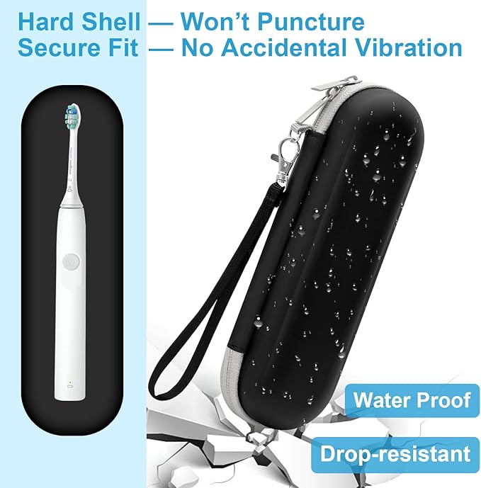 Electric Toothbrush Travel Case for Philips Sonicare 4100 6100 5100 6500 Series Electric Toothbrush, Hard EVA Toothbrush Protective Holder, Water-Resistant(Includes 2 Brush Head Covers)