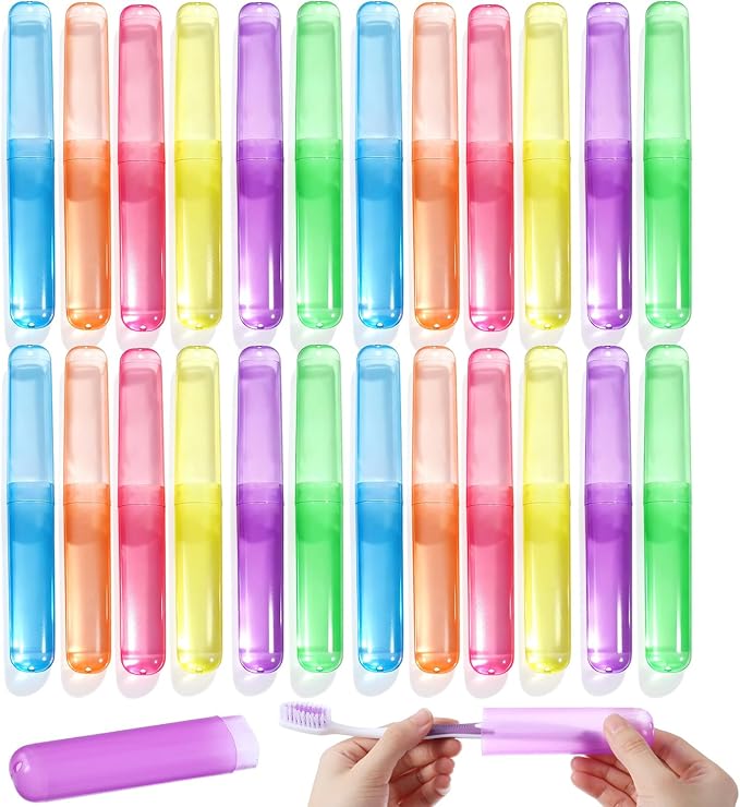 36 Pcs Travel Toothbrush Case Holder, Portable Toothbrush Storage, Classroom Pencil Case for Kids, 6 Assort Color Toothpaste Cover Protector for Travel Home School Use