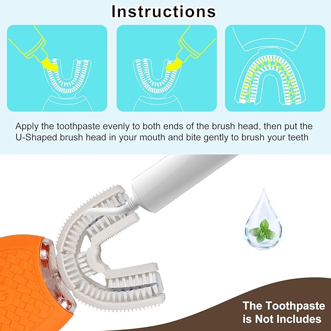Magentak Electric U Shaped Toothbrush for Adult,360 Degree Automatic Cleaning, Ultrasonic Tooth Brush has 23760 Nylon Bristles and 3 Modes Standard, Fast, Ultra Fast(Orange)