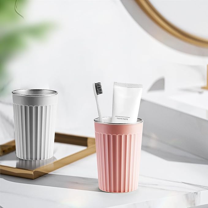 Toothbrush Holder for Bathroom-12oz Unbreakable Stainless Steel Bathroom Cup,Easy to Clean Toothbrush Cup, Reusable Bathroom Tumbler Cups for Home/School/Office(3" x 4.5") (Gray)