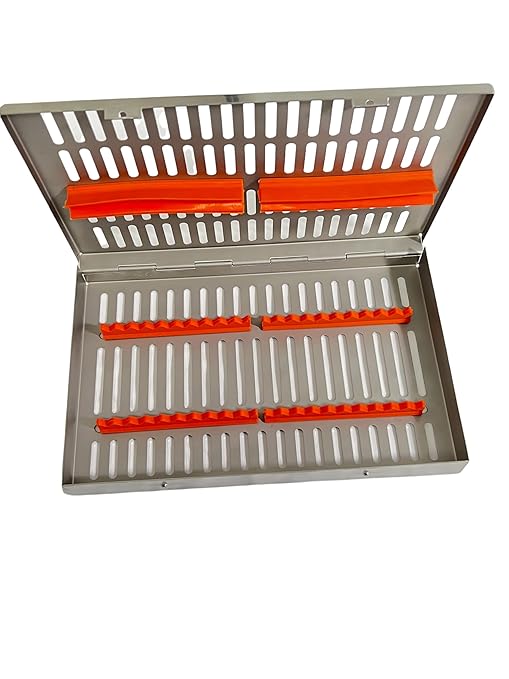ArtLab-Dental Instrument Sterilization Cassette Rack Box (for 20 Pieces) for Dental Instruments Organizer and Dental Hygiene Sterilization Cassettes Rack Box (20 Slot -Orange)