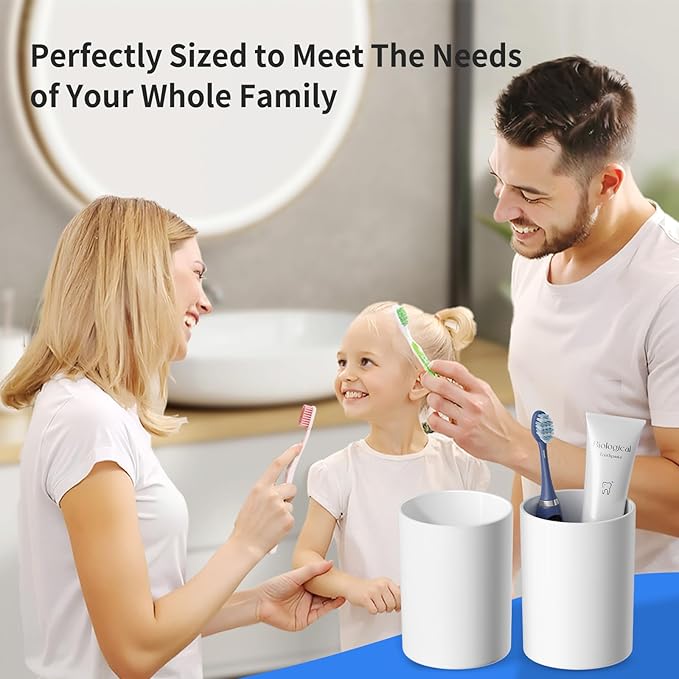 Toothbrush Cup 13.75oz 390ml, Easy to Clean Bathroom Cup 1Pc, Non-Slip Plastic Bathroom Tumbler,White