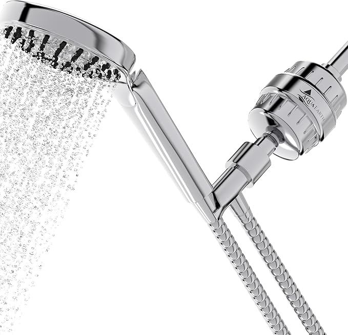 Aqua Earth Shower Head Filter For Hard Water Oil Bronze 20 Stages to Remove Chlorine Fluoride Water Softener Coconut Shell Activated Carbon Reduces Dry Itchy Skin Heavy Metals Other Sediments
