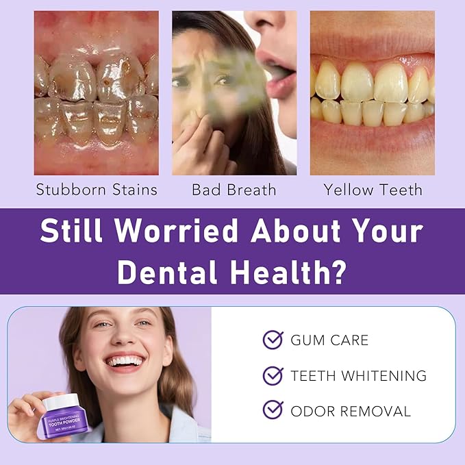 Teeth Whitening Powder,Purple Gentle Tooth Whitener,Safe & Gentle Formula,No Sensitivity,Daily Use, Enamel Friendly,Stain Removal, Color Corrector, and Toothpaste Booster (2 Pieces)