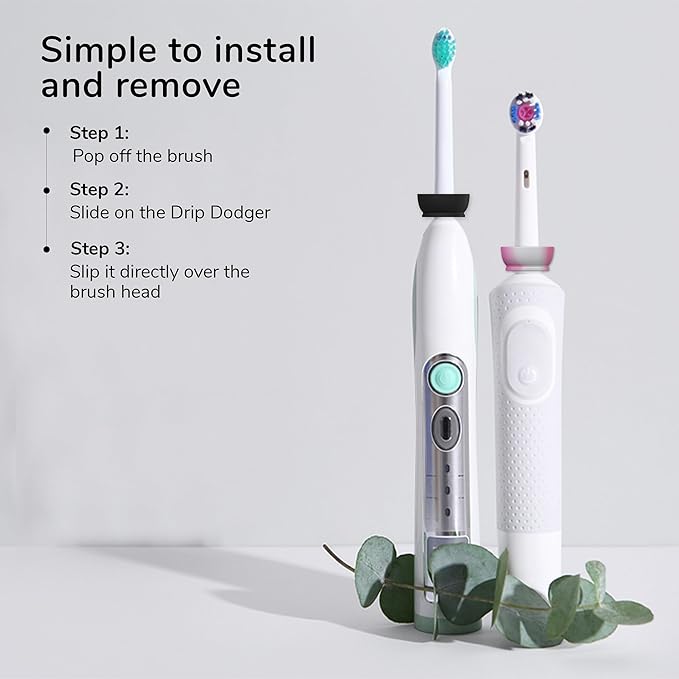The Drip Dodger Electric Toothbrush Drip Guard (Pack of 2) – Adjustable Silicone Ring to Keep Charging Base Clean – Fits Oral-B, Sonicare & More – Dishwasher-Safe - Stops Paste & Water Mess