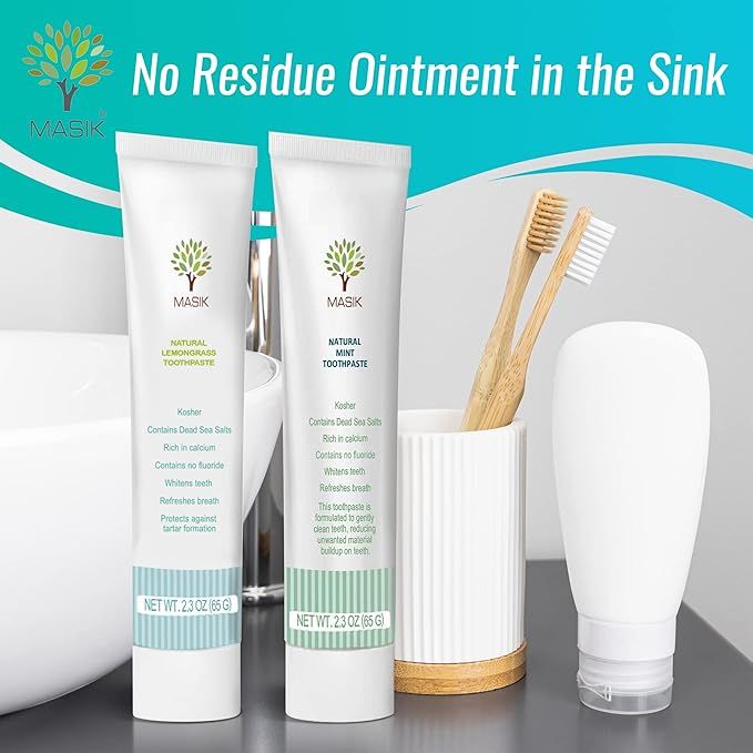 Masik Lemon Grass Natural Toothpaste is formulated for Sensitive Teeth. SLS-Free and Non-Fluoride with Dead Sea Salt to Gently Clean and Whiten Your Smile While Refreshing Your Breath - Pack of 3