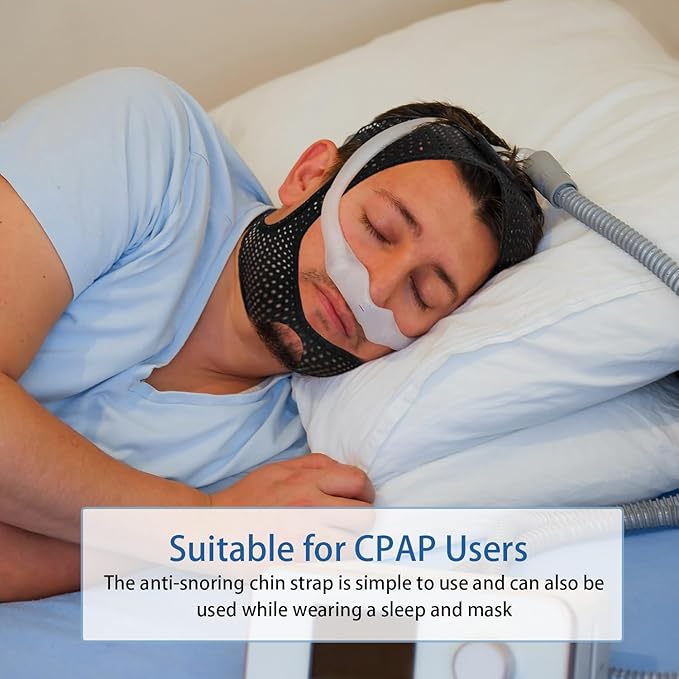 Chin Strap for CPAP Users,Chin Strap for Snoring,Adjustable & Breathable Anti Snoring Chin Strap for Sleeping, Jaw Strap for Sleeping Close Mouth, Anti Snoring Devices, (Black/M)