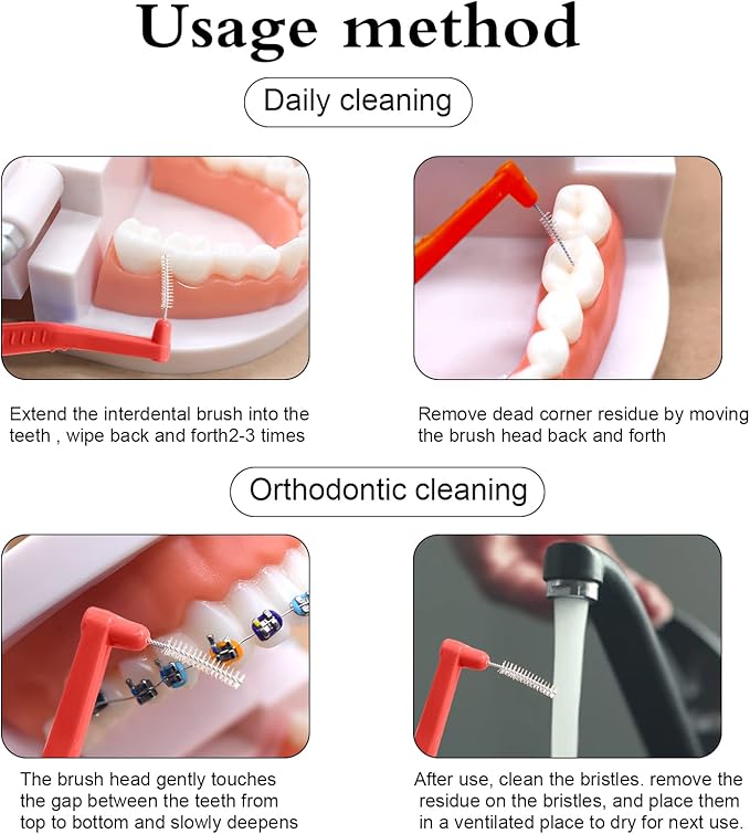 Angzhili 25 Pcs Interdental Angle Brushes,Reusable Dental Cleaners,Oral Dental Hygiene Brush,Dental Toothpick Floss for Braces,Tooth Cleaning Tool (Red)