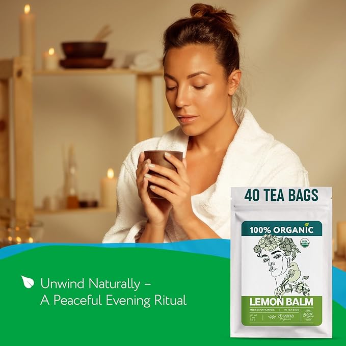 Lemon Balm Tea Organic (40 Tea Bags) - Melissa Tea, Te de Tolonjil β Calming Herbal TeaBags for Sleep, Emotional Balance