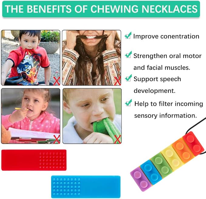 Promax 3 Pack Sensory Chew Necklaces for Kids Toddlers with Autism ADHD,Biting Needs,Oral Motor Chewy Stick,Silicone Teether Toys for Autistic Chewers,Gum-Friendly