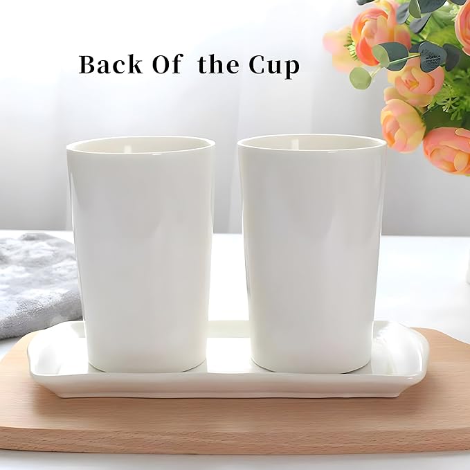 Kelake White Ceramic Tumbler Cup for Bathroom Toothpaste Toothbrush Holders Water Milk Drinks Cup 350 ml Bathroom Good Morning Couples Cup for Christmas Birthday