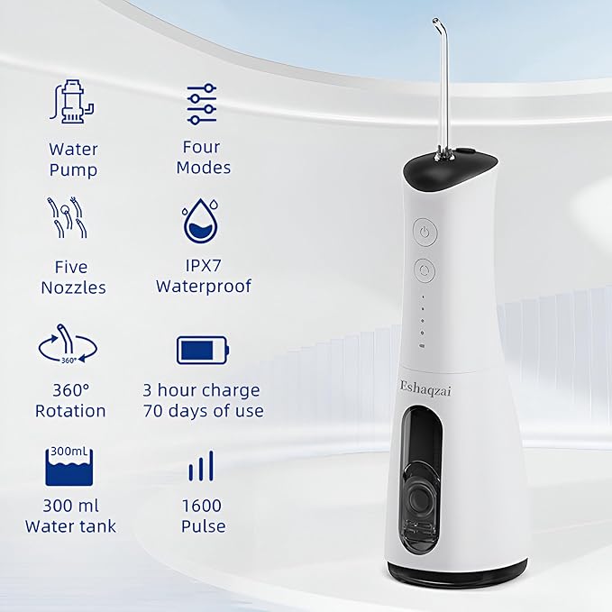 Water Flosser for Adults – Cordless, Waterproof Dental Flosser for Teeth & Gums, Rechargeable Oral Irrigator with 300ml/10oz Water Tank for Plaque Removal & Gum Care