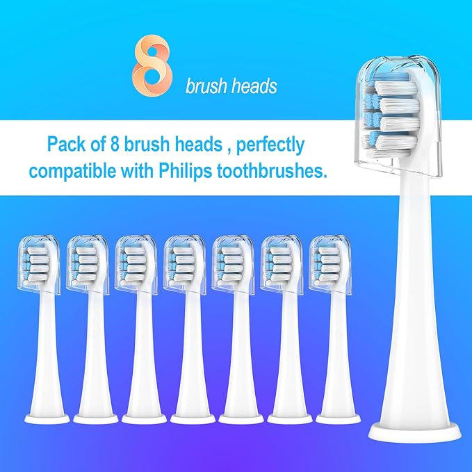 Replacement Toothbrush Heads Compatible with Philips Sonicare Electric Toothbrush,Replacement Brush Head for Replacement Heads C1 C2 G2 W 4100 HX6062/65 and More Philips Snap-on Handles (8 Count)
