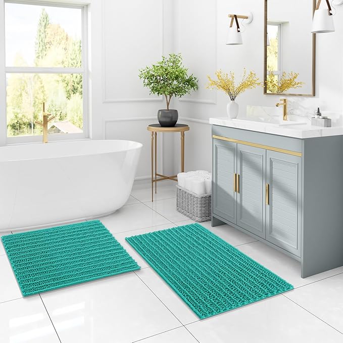 Arotive Luxury Chenille Bathroom Rug Mat, Extra Soft Thick Absorbent Shaggy Bath Rugs, Non-Slip Machine Wash Dry, Plush Bath Mats for Bathroom, Shower and Tub, 36x24, Teal