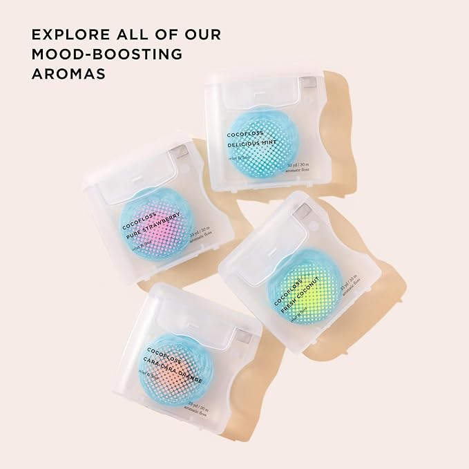 Cocolab Woven Dental Floss, Dentist-Designed Oral Care, Coconut Scent, Waxed, Expanding, Kid-Friendly String Floss with Coconut Oil, 4 Spools (33 yd Each)