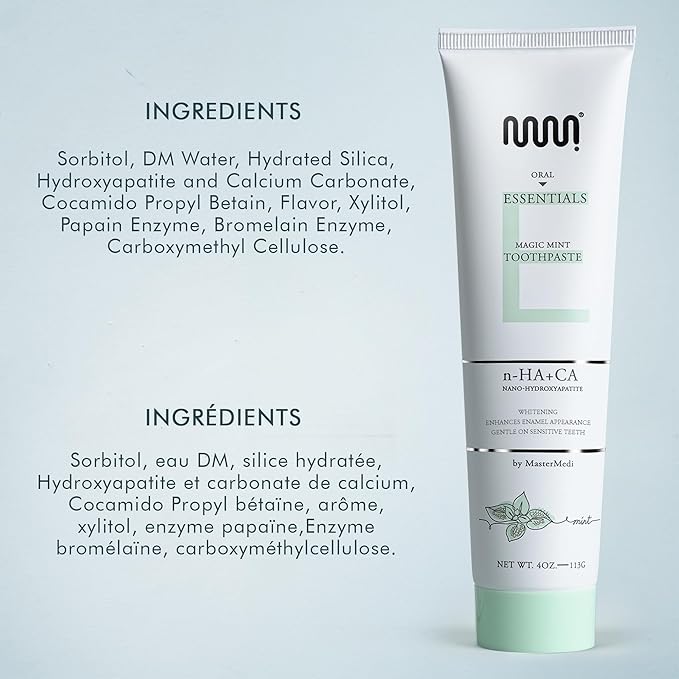 MasterMedi Nano Hydroxyapatite Toothpaste (Inspired by 10% nHA Formulas), Fluoride-Free, Whitening, Sensitive Teeth Care, Enamel Support, SLS Free, Xylitol, Magic Mint, 4 Oz (Pack of 1)