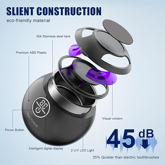 Ultrasonic Retainer Cleaner Machine 45kHz Dental Retainer Cleaner with 3 Modes and Digital Timer Mouth Guard for Denture Clean, Night Guard, Aligner, Braces, Toothbrush, Jewelry Black