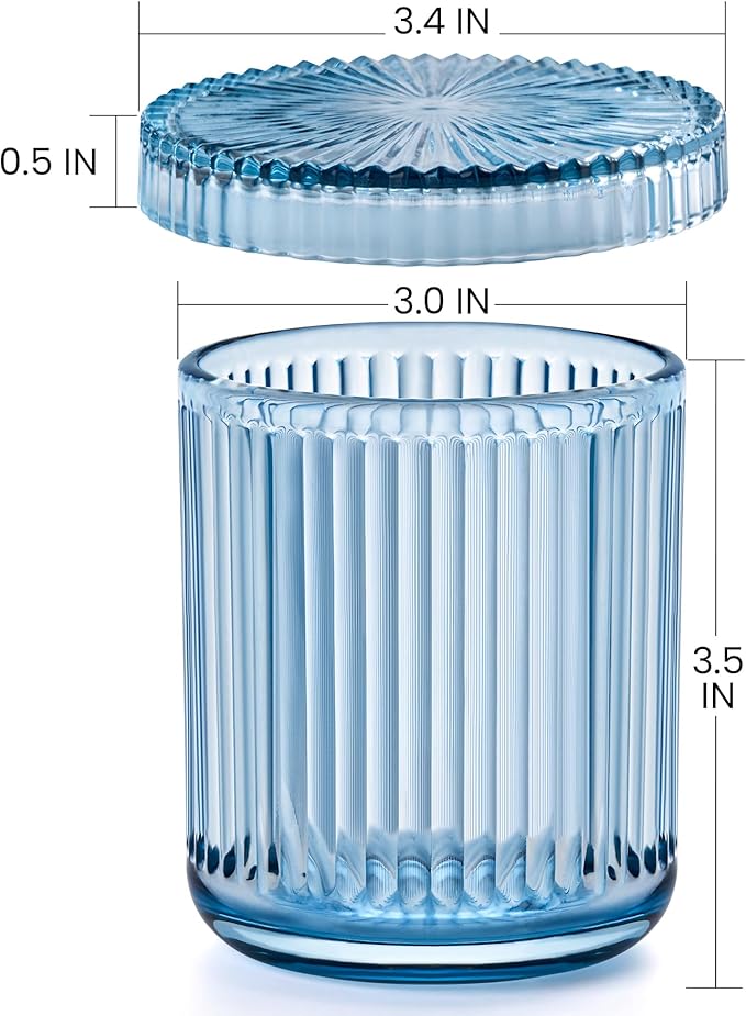 2 Pack Qtip Holders for Bathroom, Clear Glass Apothecary Jars with Lids,Vintage Bathroom Canisters for Cotton Balls,Swabs,Floss Picks,Hair Ties,Vanity Organizer and Storage Decor (Blue)