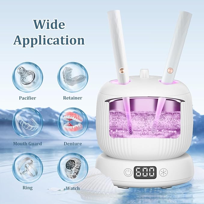 Ultrasonic Retainer Cleaner, 50kHz Retainer Cleaner Machine for Dentures, Aligners, Mouth Guards, Braces, Jewelry, 4 Modes Digital Ultrasonic Cleaners with Removable Base and Top Cover