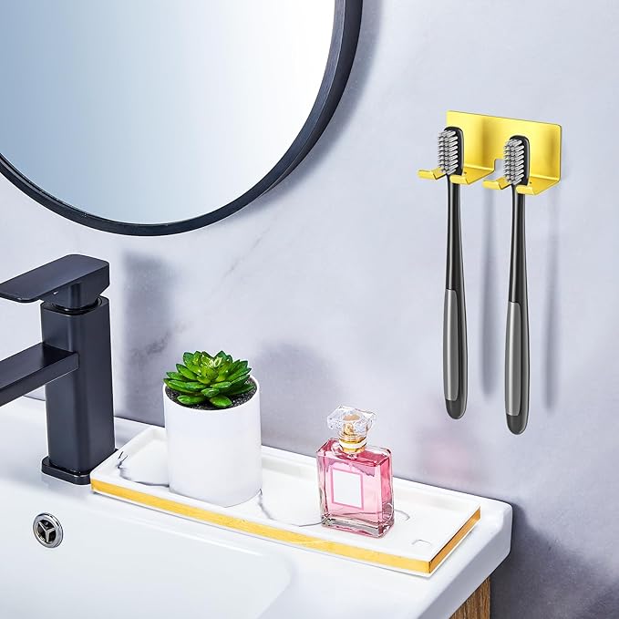 Electric Toothbrush Head Holder, Toothbrush Holders Wall Mounted, Electric Toothbrushs Holder, Bathroom Shower Tooth Brushing Holder, Tooth Brush Head Holder Organiser (Gold, Small)