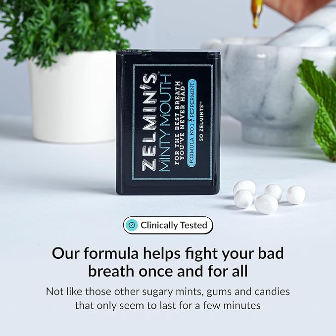 Zelmin's Minty Mouth Breath Freshener - (1 Pack) Long Lasting Bad Breath Treatment for Adults, Instant Freshness Helps with Dry Mouth, Natural Breath Mints for Travel, Alcohol-Free, Keto, Gluten-Free