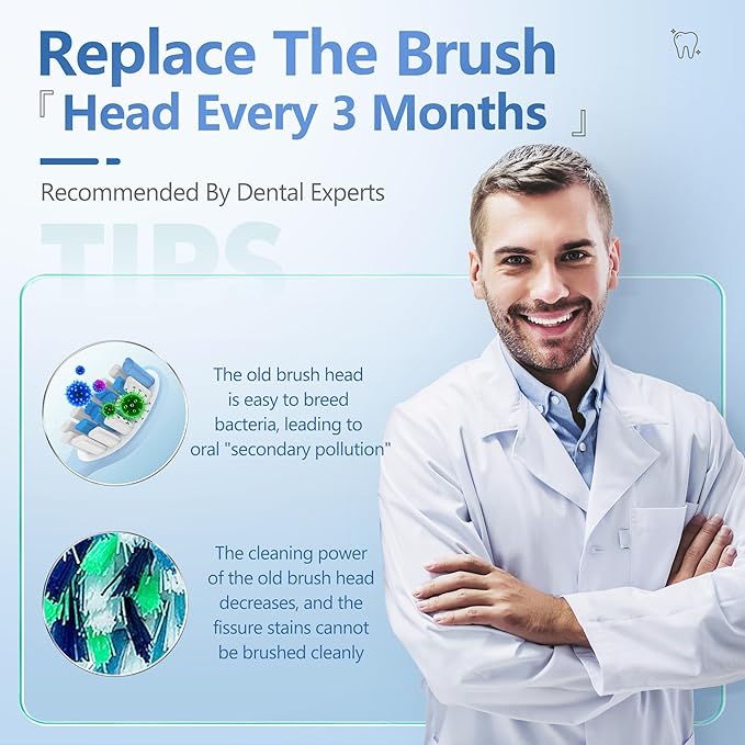 Replacement Toothbrush Heads for Philips Sonicare Electric Toothbrush, 2-in-1 Tongue Cleaner, 8 Pack, Ice Blue,Suitable for Philips Sonicare Heads, C2, C1, C3, W1, W2, W3, G1, G2, G3
