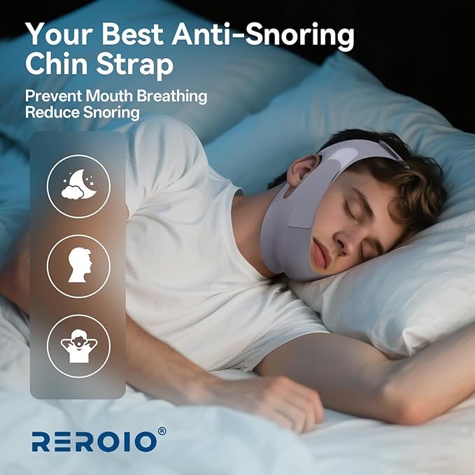 Chin Strap for Sleeping with 4-Side Adjustment, Anti Snoring Chin Strap Elasticity for Adults, Anti Snoring Devices Breathable and Durable, Snore Stopper for CPAP Users, Gray, M, 2packs