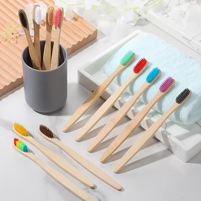 Sieral 240 Pcs Bamboo Toothbrushes Bulk, Soft Bristle Toothbrush for Adults, Natural Wooden Toothbrushes, Vegan Organic Bamboo Travel Tooth Brush, Individually Wrapped, 7 Inch 12 Color